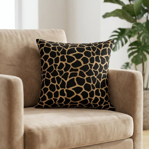 Modern Giraffe Animal Print Safari Brown Black Cushion