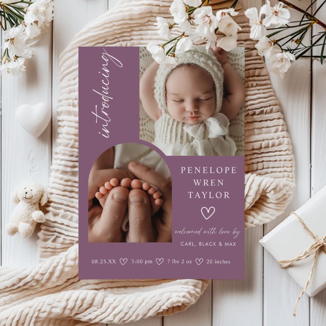 Modern Girl Birth Announcement Photo Collage Card (Creator Uploaded)