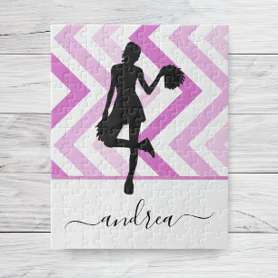 Modern Girl Cheer Theme Pink Cheerleader Cute Name Jigsaw Puzzle