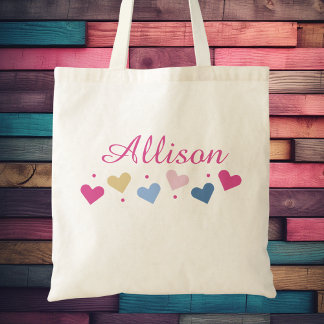 Modern Girl Cute Rainbow Hearts Trendy Tote Bag