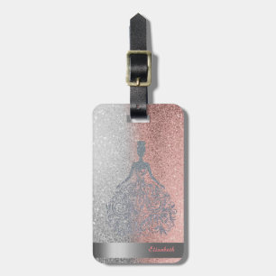 Modern Girl Dress  Glitter Bokeh Ombre Stripe Luggage Tag