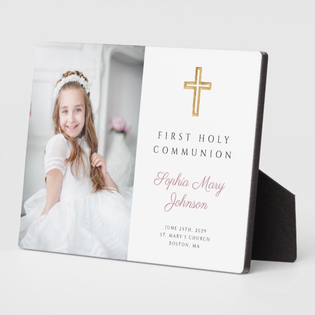 Modern Girl First Communion Photo Plaque (Side)