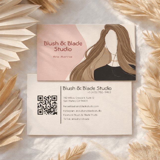Modern Girl Hair Illustration Hairstylist Salon Business Card (Creator Uploaded)