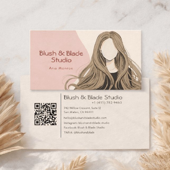 Modern Girl Hair Illustration Hairstylist Salon Business Card (Creator Uploaded)