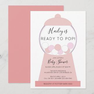 Modern Girl Pink Gumball Machine Baby Shower Invitation