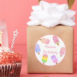 Modern Girl Popsicle Birthday Classic Round Sticker