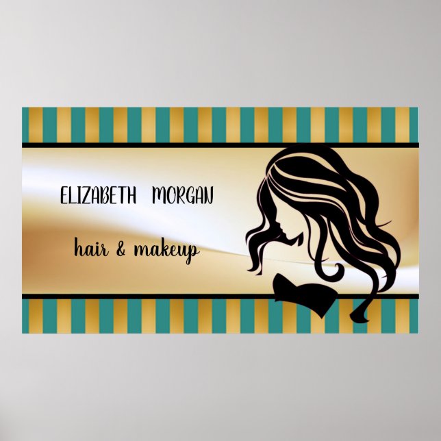 Modern Girl Silhouette,Stripes,Hair ,Makeup Poster (Front)