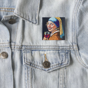 Modern Girl w/ a Pearl Earring - Vermeer Inspired 15 Cm Square Badge