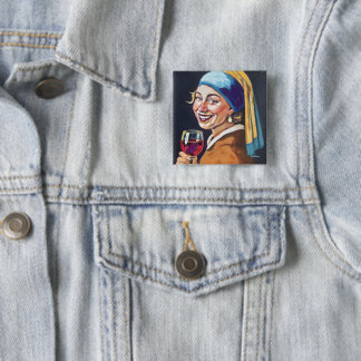 Modern Girl w/ a Pearl Earring - Vermeer Inspired 15 Cm Square Badge