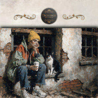 Modern Girl with Cat Urban Decoupage Tissue Paper