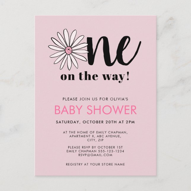 Modern Girls Baby Shower Daisy Floral Postcard (Front)