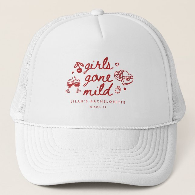 Modern Girls Gone Mild Script Bachelorette Weekend Trucker Hat (Front)
