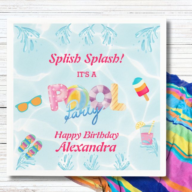 Modern Girls Splish Splash Kids Pool Party Napkin (Creator Uploaded)