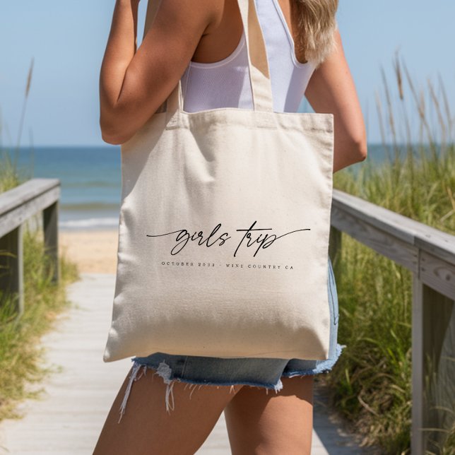 Modern Girls Trip Simple Script Typography Tote Bag (Creator Uploaded)