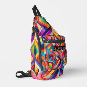 Modern Girly Abstract Pattern Colourful Monogram Sling Bag
