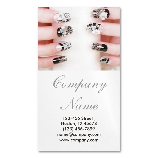 modern girly beauty nail artist nail salon magnetic business card (Front Vertical)
