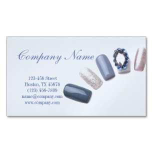 modern girly beauty salon blue nail artist magnetic business card