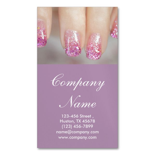 modern girly beauty salon fashion nail artist magnetic business card (Front Vertical)