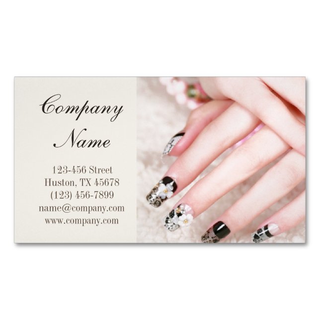 modern girly beauty salon lace nail artist magnetic business card (Front)