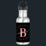 Modern Girly Black Pink Name Script Monogrammed  532 Ml Water Bottle<br><div class="desc">Girly, minimalist, modern, elegant, black and pink monogram initial name script custom personalised monogrammed water bottle. Featuring a monogram initial and a girly name signature script in a hand-written calligraphy font with swash tails and dotted circle frame around your monogram. Perfect feminine gift for girlfriend, sister, mother, birthday, wedding, bridal...</div>