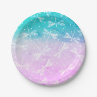 Modern girly blush pink aqua ombre dragonflies