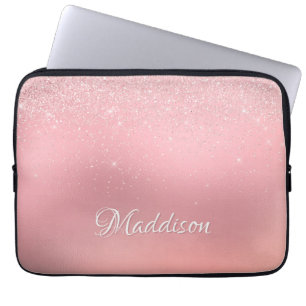 Modern Girly Blush Pink Silver Glitter Laptop Sleeve