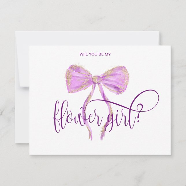 modern girly bow purple watercolor typography invitation (Front)