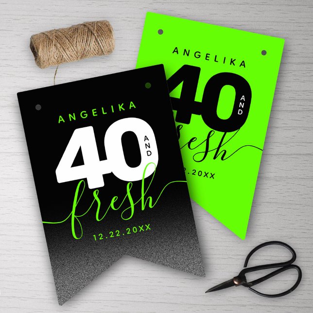 Modern Girly Bright Green 40 and Fresh Bunting (Girly Bright Green 40 and Fresh Her 40th Birthday Bunting Flags Cover Photo.)