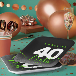 Modern Girly Bright Green 40 and Fresh Paper Plate