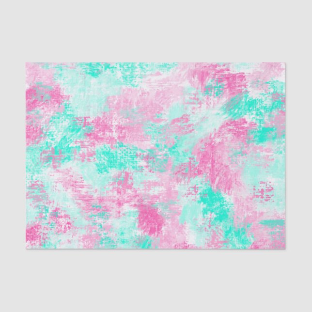 Modern Girly Bright Pink Teal Paint Splotches Tissue Paper (Front)