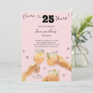 Modern Girly Cheers to 25 Years Birthday Party Invitation