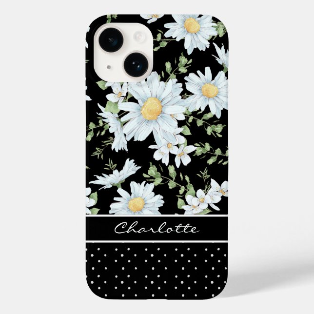 Modern Girly Chic Floral Dot Pattern Personalised  Case-Mate iPhone Case (Back)