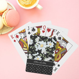 Modern Girly Chic Floral Dot Pattern Personalised Playing Cards