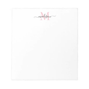 Modern Girly Chic Script Monogram Blush Pink Black Notepad