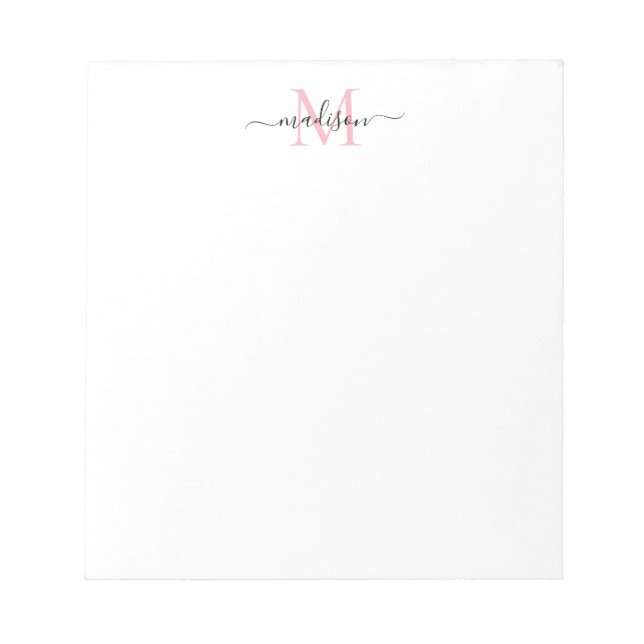 Modern Girly Chic Script Monogram Blush Pink Black Notepad (Front)