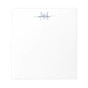 Modern Girly Chic Script Monogram Dusty Blue Black Notepad