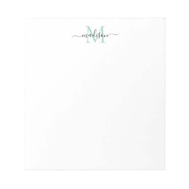 Modern Girly Chic Script Monogram Mint Green Teal Notepad (Front)
