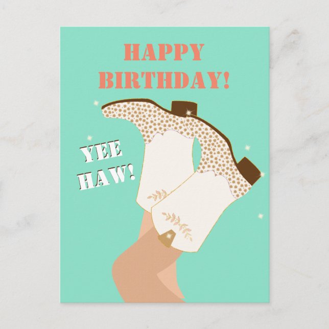 Modern Girly Cowgirl Boots Legs Yeehaw Birthday Postcard (Front)