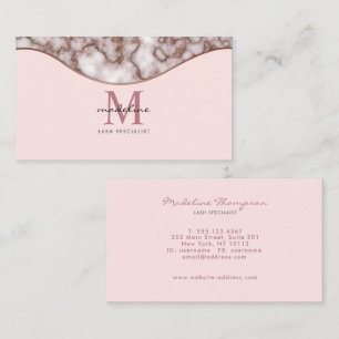 Modern Girly Crusted Rose Gold Marble Monogram Business Card