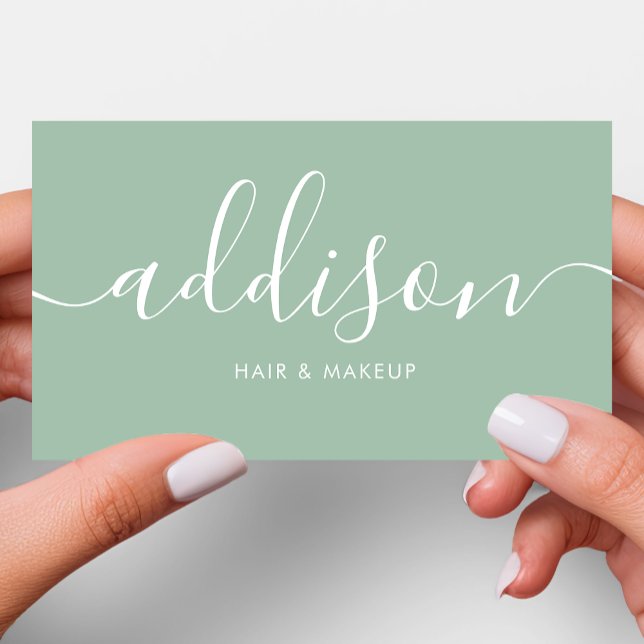 Modern Girly Dusty Mint Minimalist Calligraphy Business Card (Creator Uploaded)