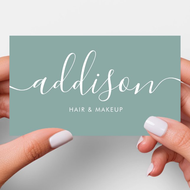 Modern Girly Dusty Teal Minimalist Calligraphy Business Card (Creator Uploaded)