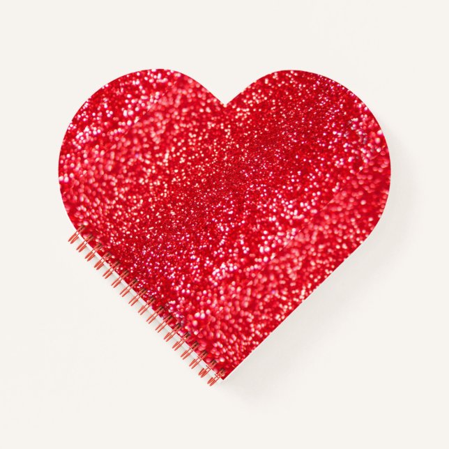 Modern Girly Elegant Cute Chic Red Glitter Heart Notebook (Front)