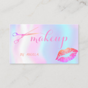 Modern Girly Elegant Lips,Scissors Holographic Business Card