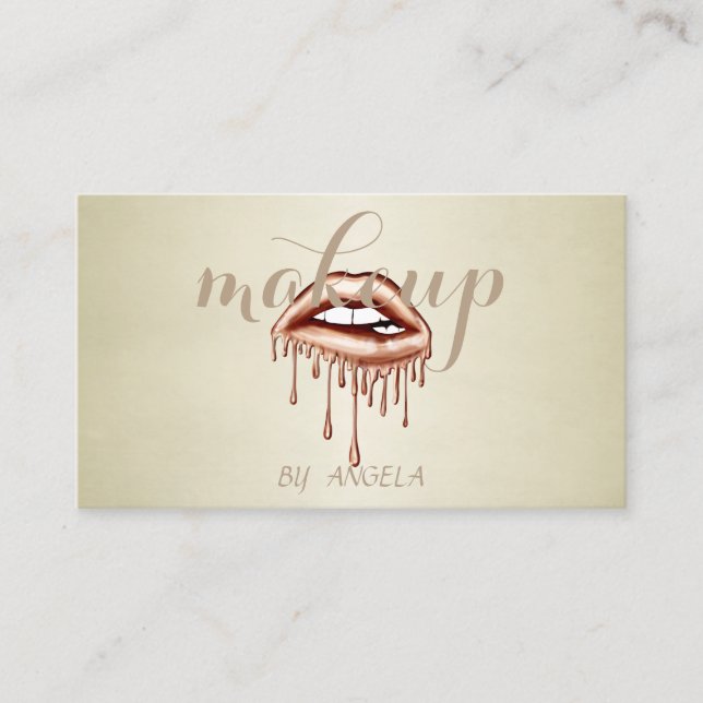 Modern Girly Elegant Metallic Dripping Lips Business Card (Front)