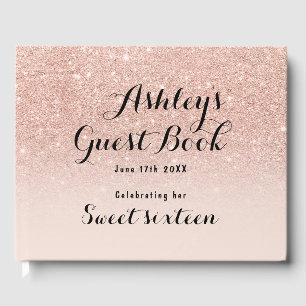 Modern girly faux rose gold glitter ombre Sweet 16 Guest Book