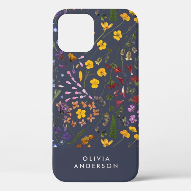 Modern girly floral colourful initial navy blue Ca Case-Mate iPhone Case (Back)