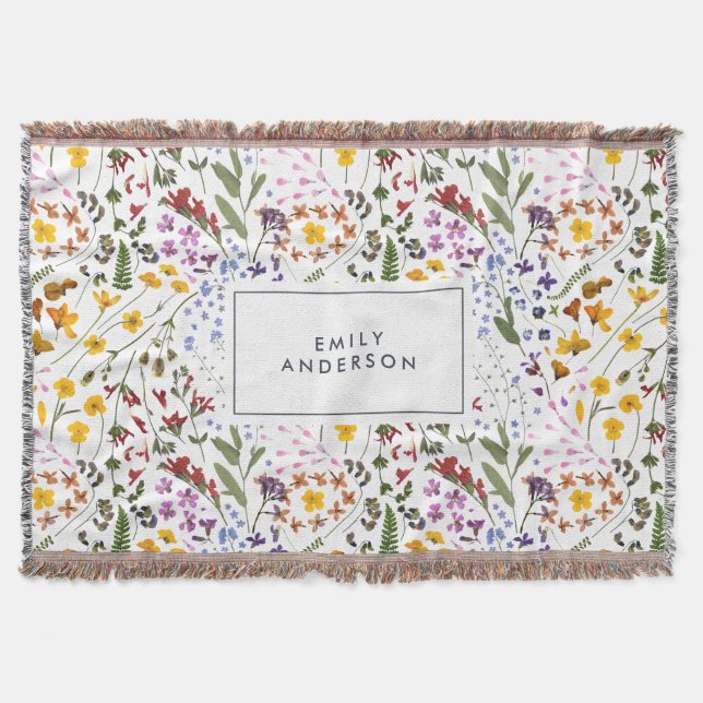 Modern girly floral colourful initial navy blue th throw blanket (Front)