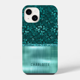 Modern Girly Floral Glitter Shimmer Personalised iPhone 14 Case