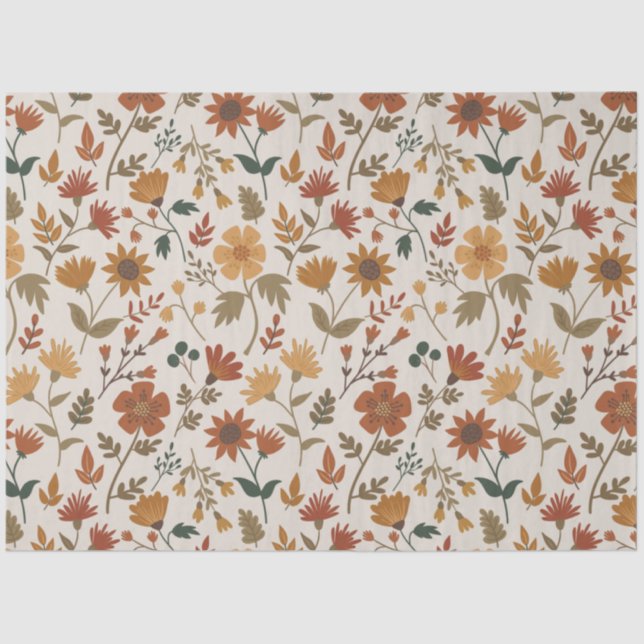 Modern Girly Flowers And Leaf Pattern Gold Rust Tissue Paper (Front)