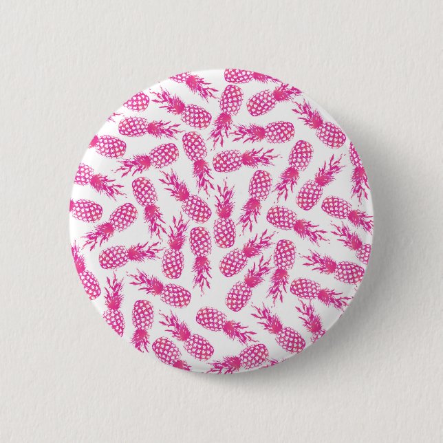 Modern girly fuchsia cute pineapple pattern 6 cm round badge (Front)